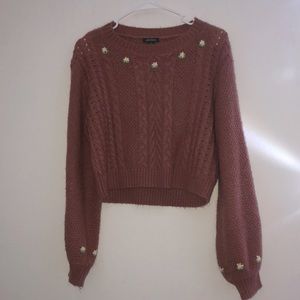 Brown sweater with yellow flowers